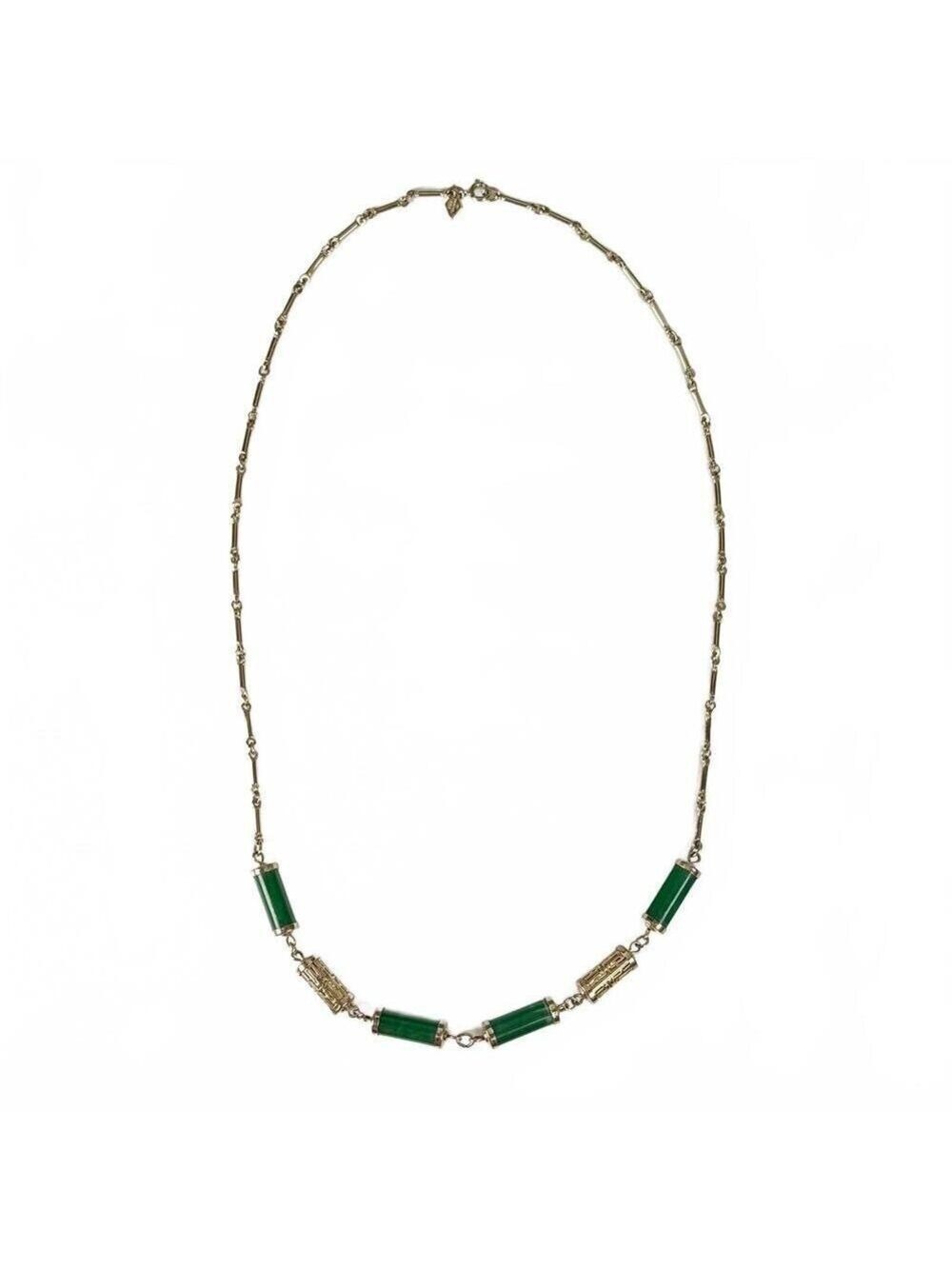 Vintage Sarah Coventry Chinese Lantern Green Faux Jade Gold Tone Necklace 26 in